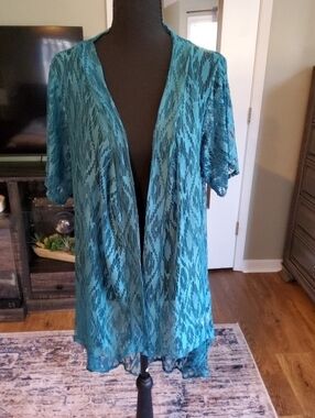 Crazy Train Boutique Brand Teal Open-Front Lace Duster Kimono OS NWOT